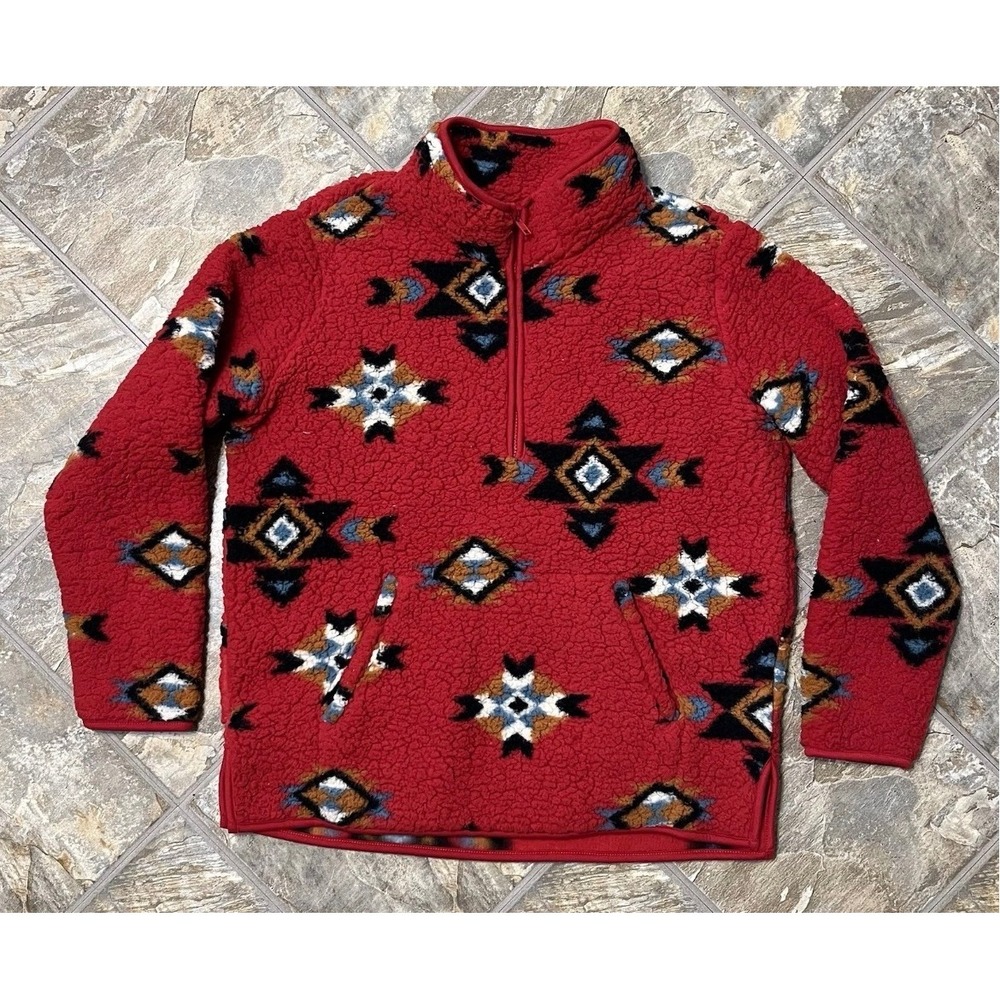 Wrangler Retro Fleece Pullover Women Large Red Southwestern Aztec Zip